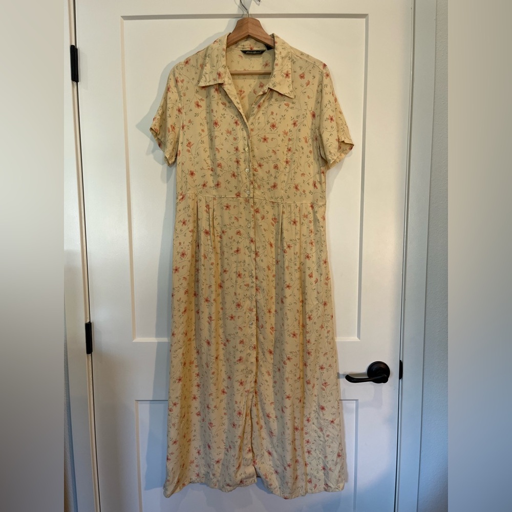 Vtg 90s Eddie Bauer Floral Short Sleeve Maxi Dress Prairie Boho Cottagecore PL